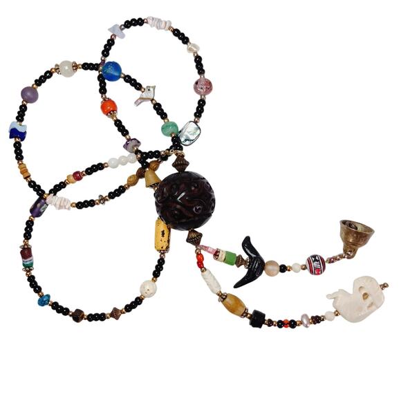 VTG Necklace Treasure Glass Carved Shell Gemstone Coral Trade Style Bead Heishi - Picture 11 of 14